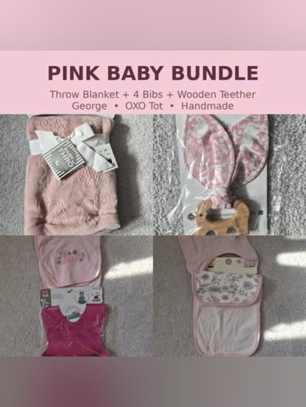 Baby Throw Pink Baby Blanket & Bibs NWT